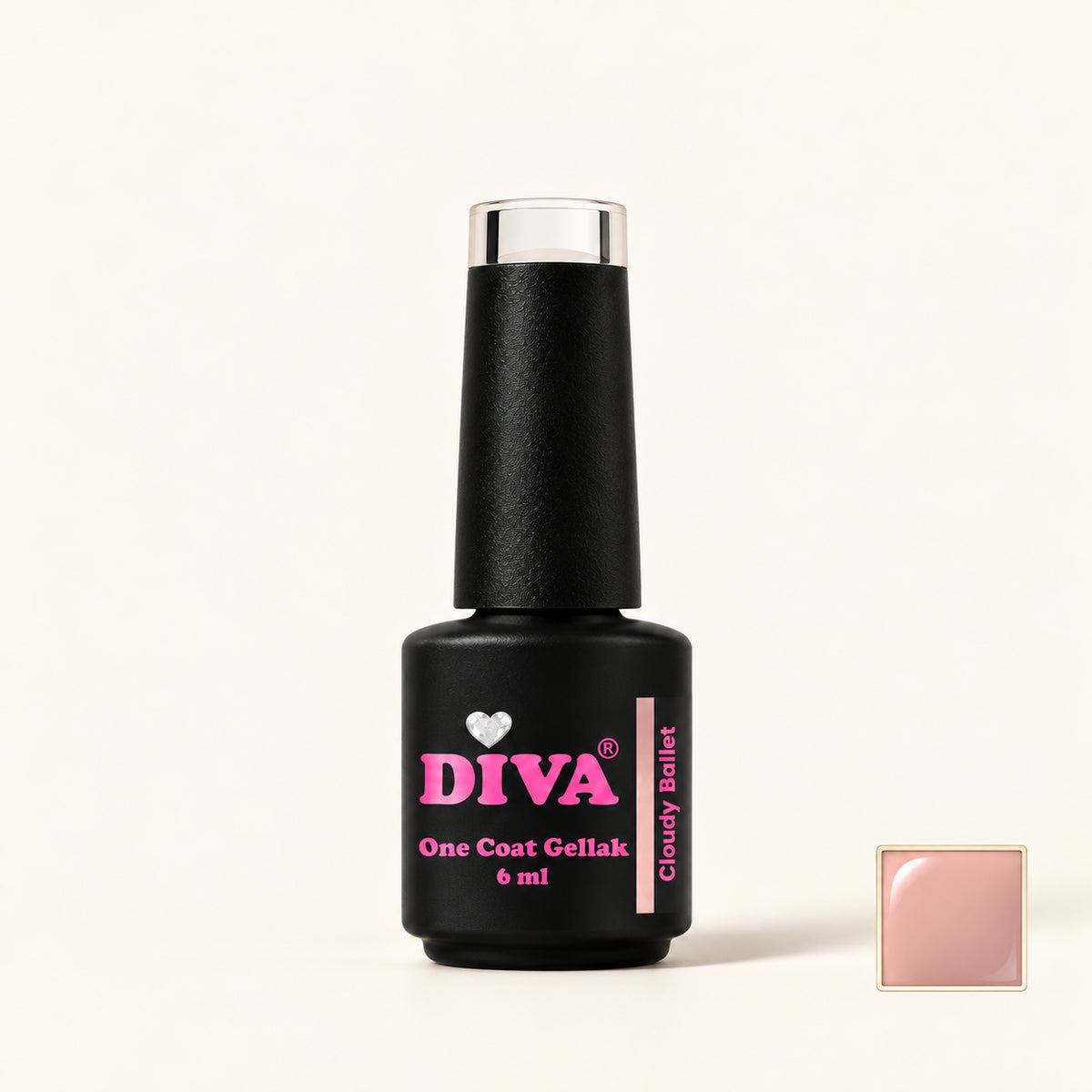 Productfoto met kleurstaaltje — DIVA One Coat Gellak Cloudy Ballet 6 ml