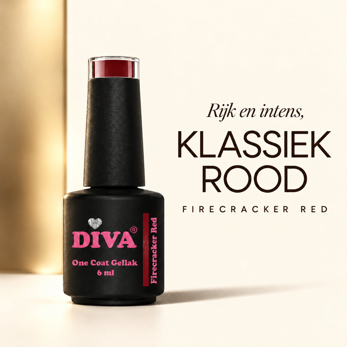 Tekstbeeld — DIVA One Coat Gellak Firecracker Red 6 ml