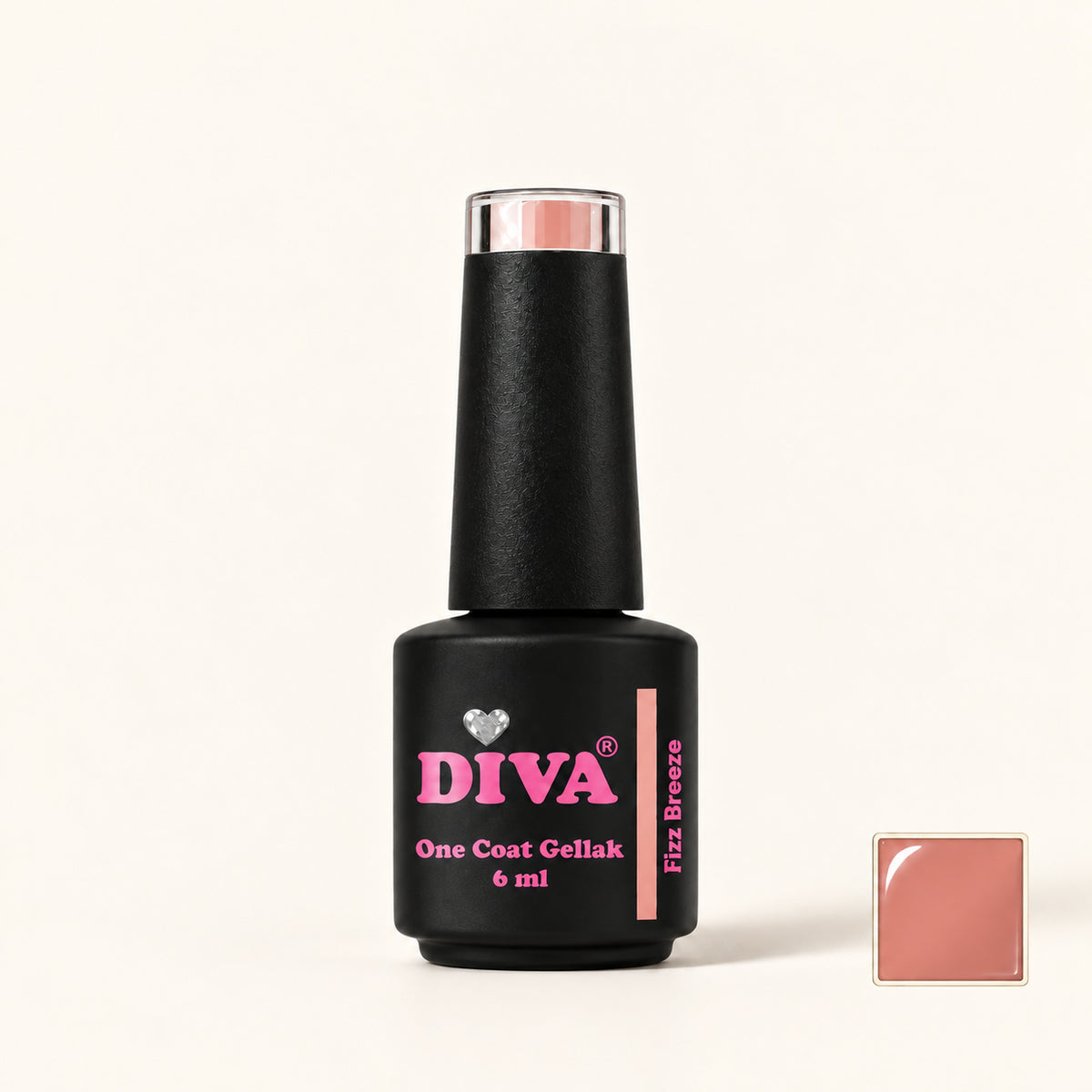 Productfoto met kleurstaaltje — DIVA One Coat Gellak Fizz Breeze 6 ml