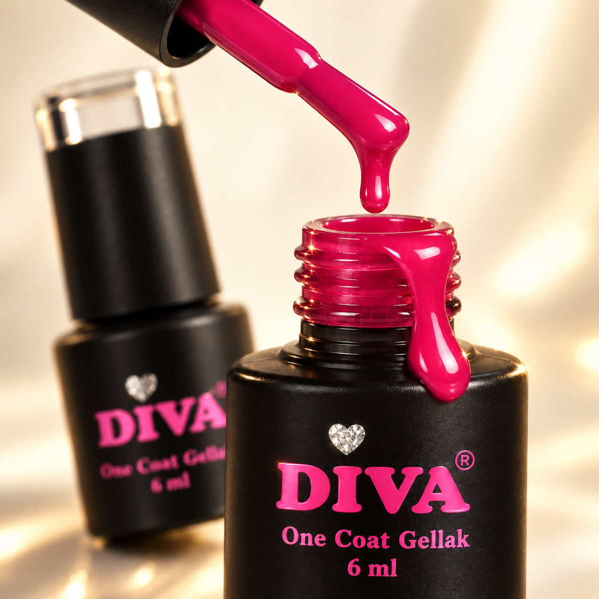 Druppel- en textuurdetail — DIVA One Coat Gellak Fuchsia Flame 6 ml