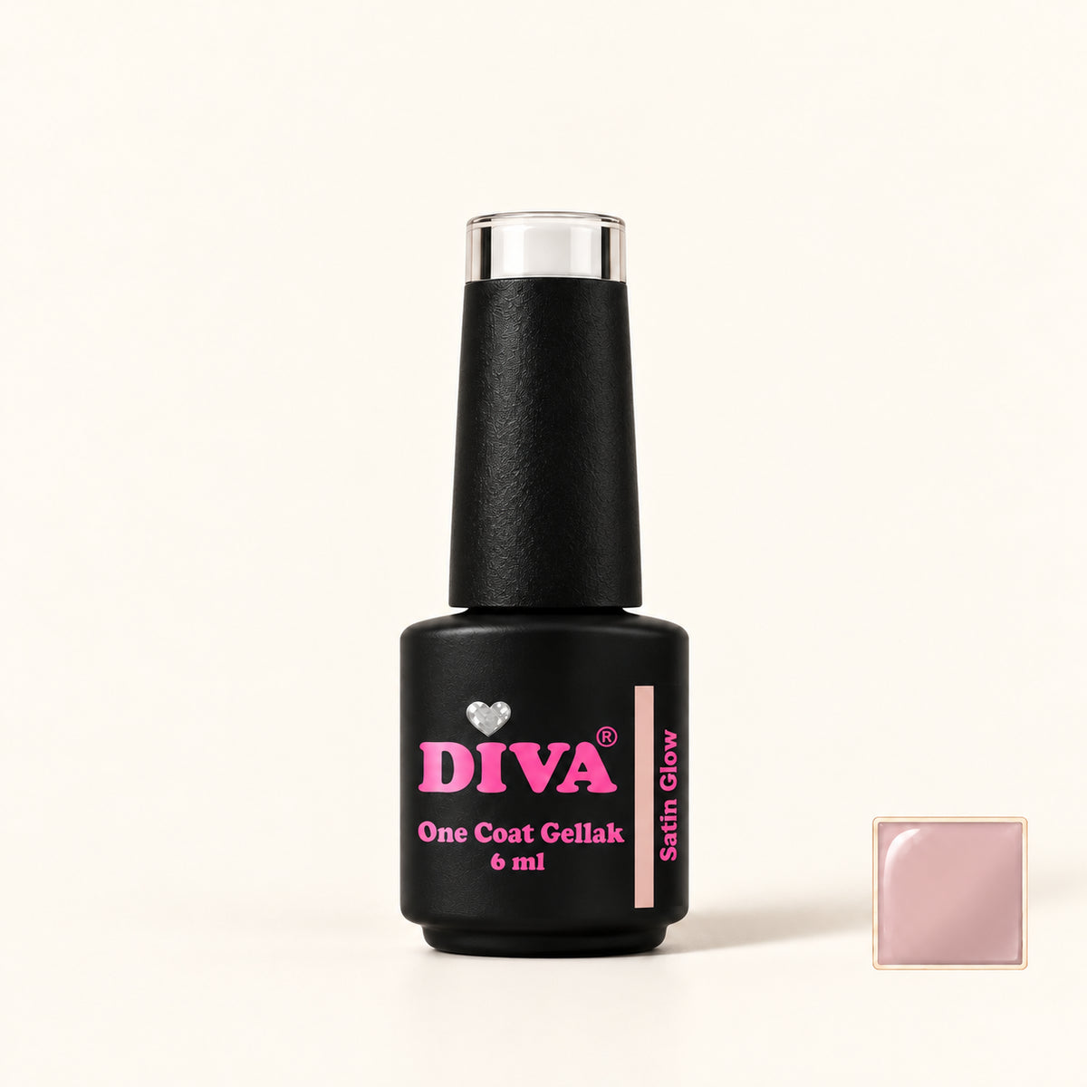 Productfoto met kleurstaaltje — DIVA One Coat Gellak Satin Glow 6 ml