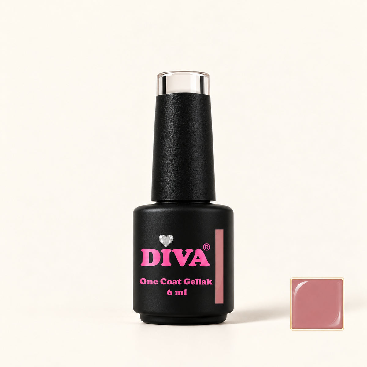 Productfoto met kleurstaaltje — DIVA One Coat Gellak Serenity Kiss 6 ml