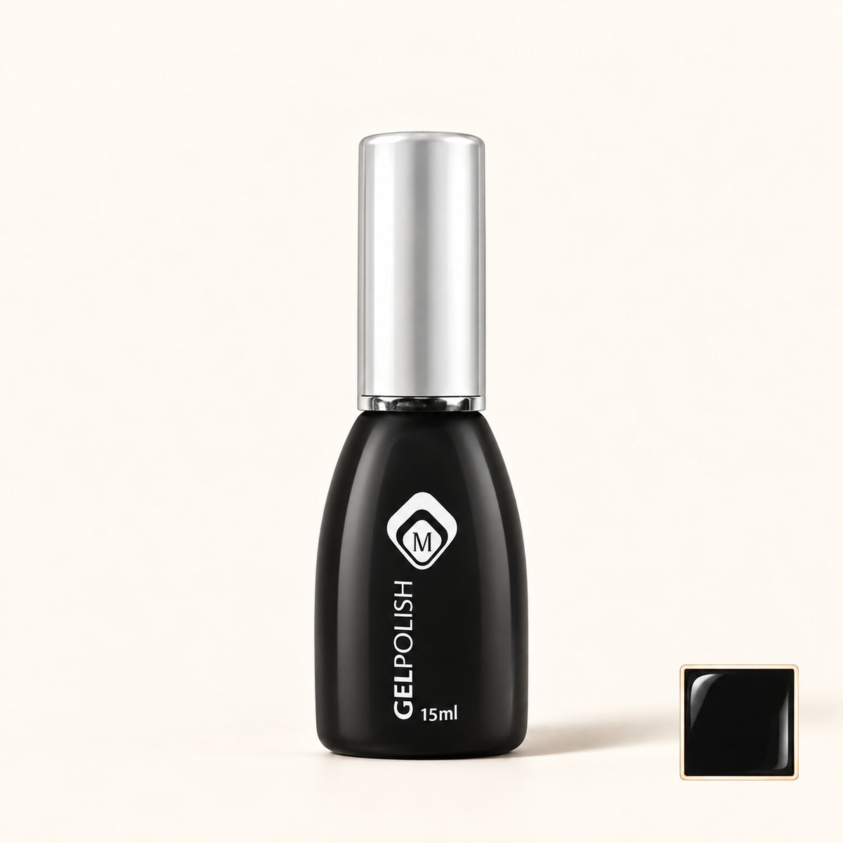 Productfoto met kleurstaaltje — GELPOLISH BLACKEST BLACK 15 ML