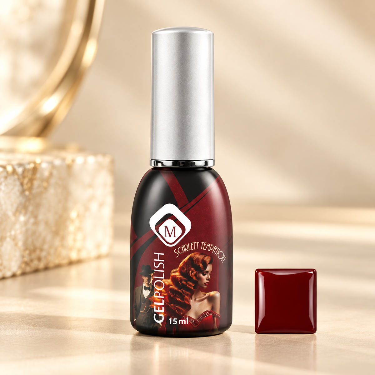 Productfoto met kleurstaaltje — Gelpolish Scarlett Temptation