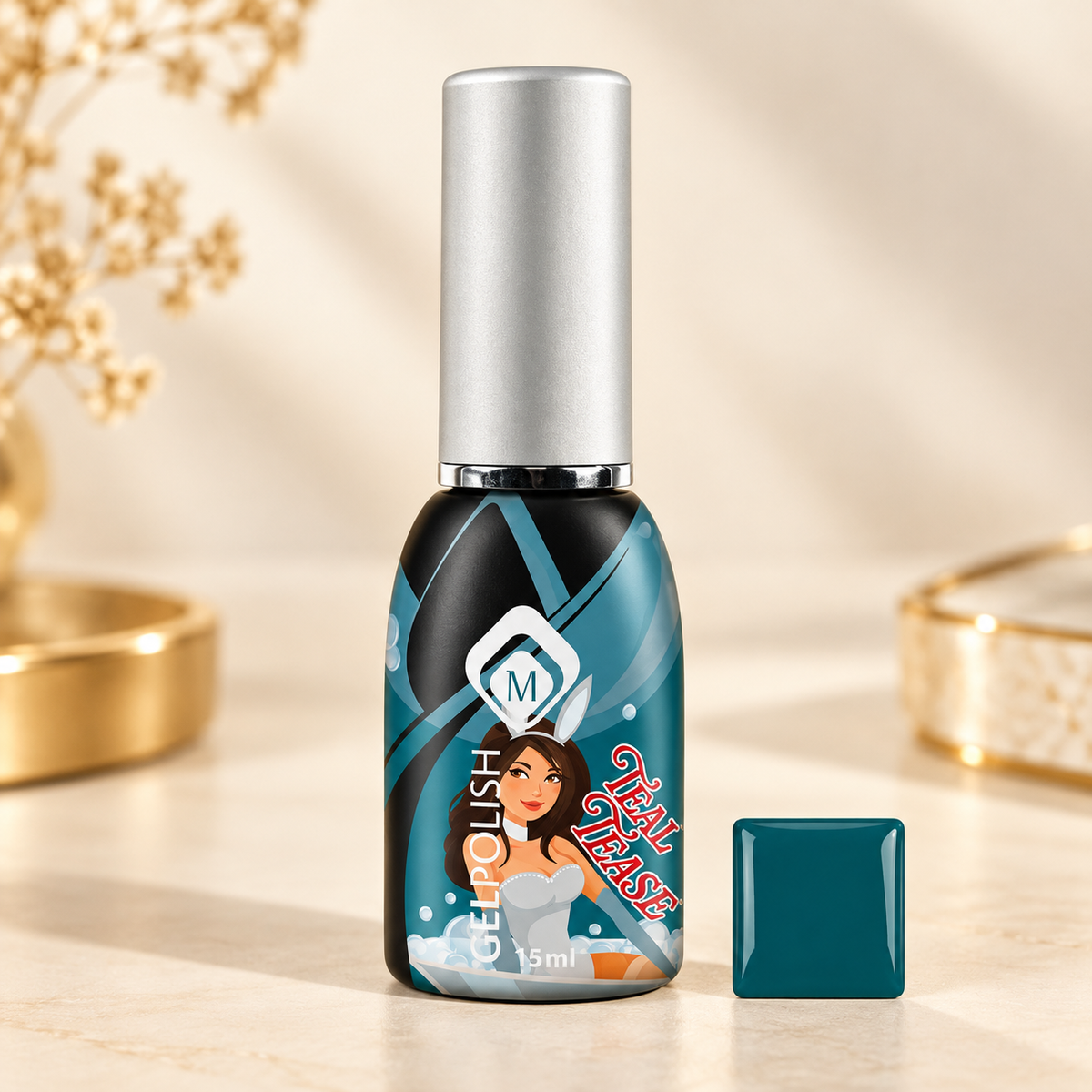 Productfoto met kleurstaaltje — Gelpolish Teal Tease