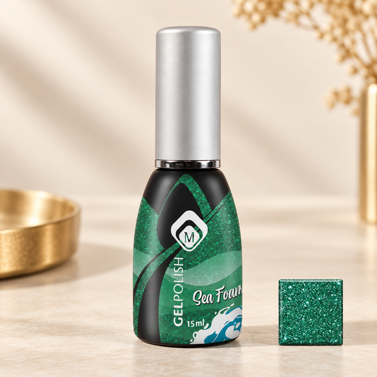 Productfoto met kleurstaal — Gp Sea Foam Glitter